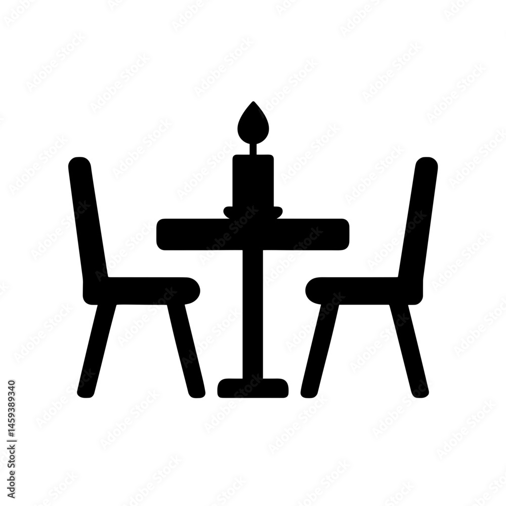 Solid romantic dinner table icon with candle Solid romantic dinner table icon with candle