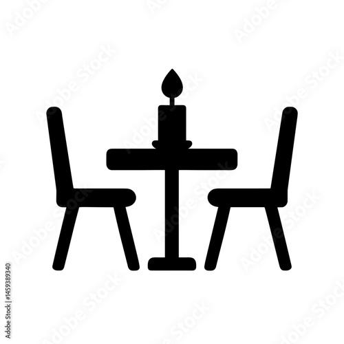 Solid romantic dinner table icon with candle