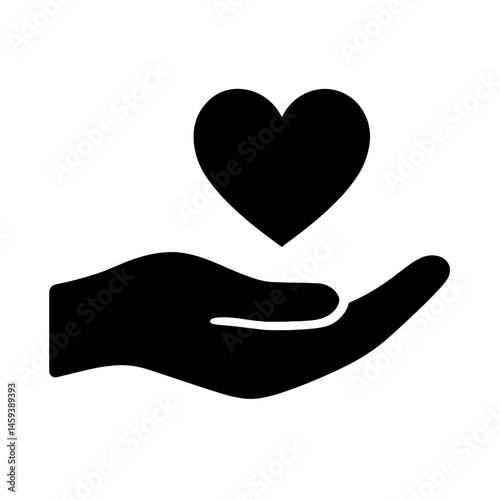Solid hand holding heart icon for love and care