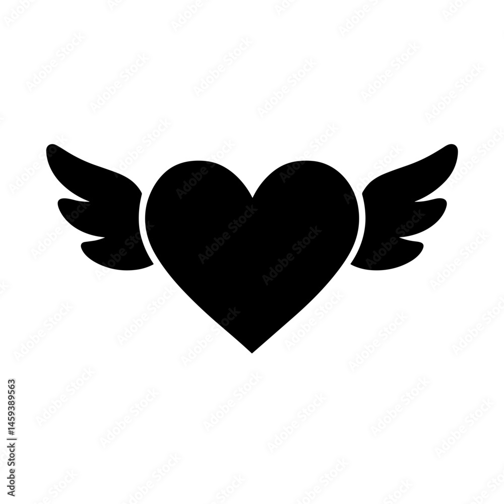 Solid winged heart icon symbolizing freedom and love Solid winged heart icon symbolizing freedom and love