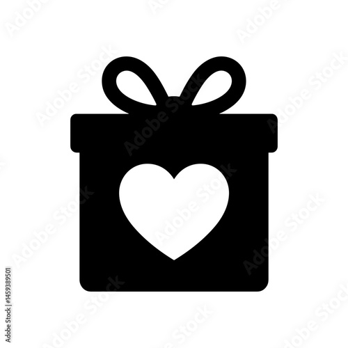 Solid gift box with heart icon for love and celebration