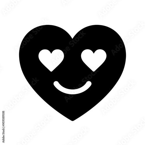 Solid heart emoji face icon with love eyes