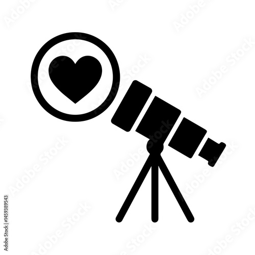 Solid telescope with heart icon for searching love