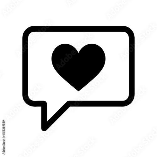 Solid speech bubble with heart icon for love message