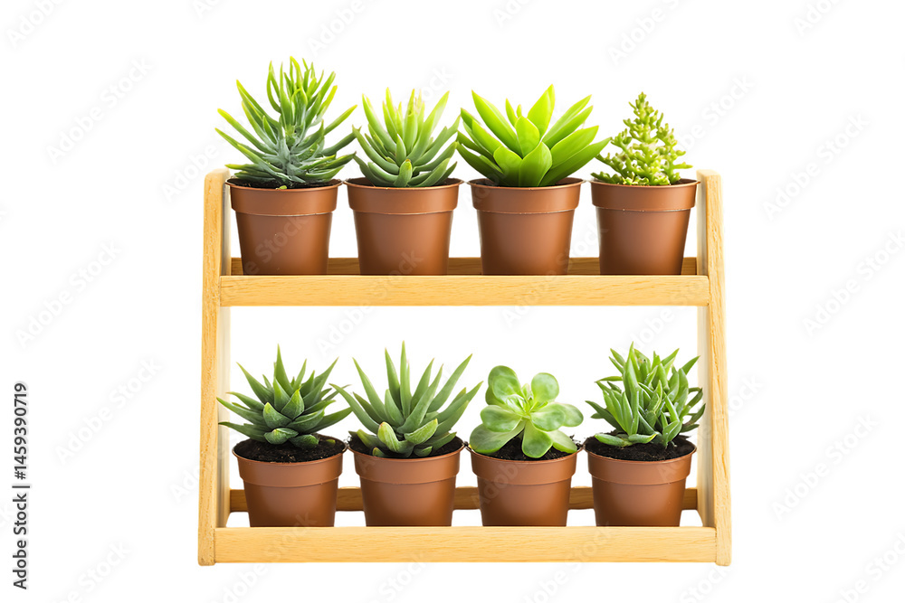 Fototapeta premium Miniature Succulents on Two-Tiered Wooden Stand