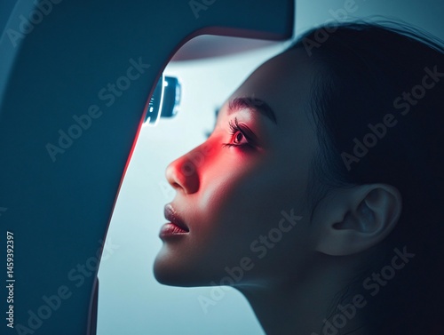 High-tech eye examination futuristic clinic medical procedure modern environment close-up view vision health