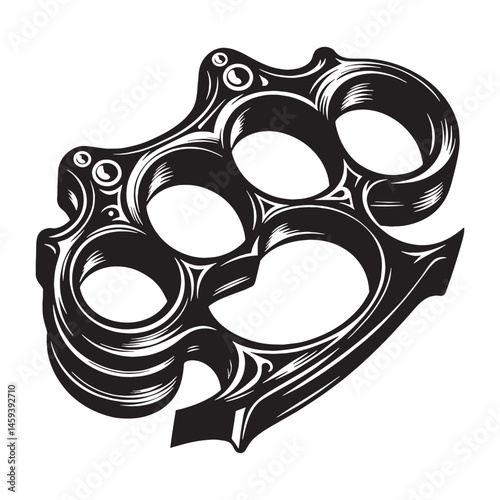 Dynamic Brass Knuckles silhouette with sharp edges – Brass Knuckles illustration – Minimalist Brass Knuckles vector – Weapon silhouette

