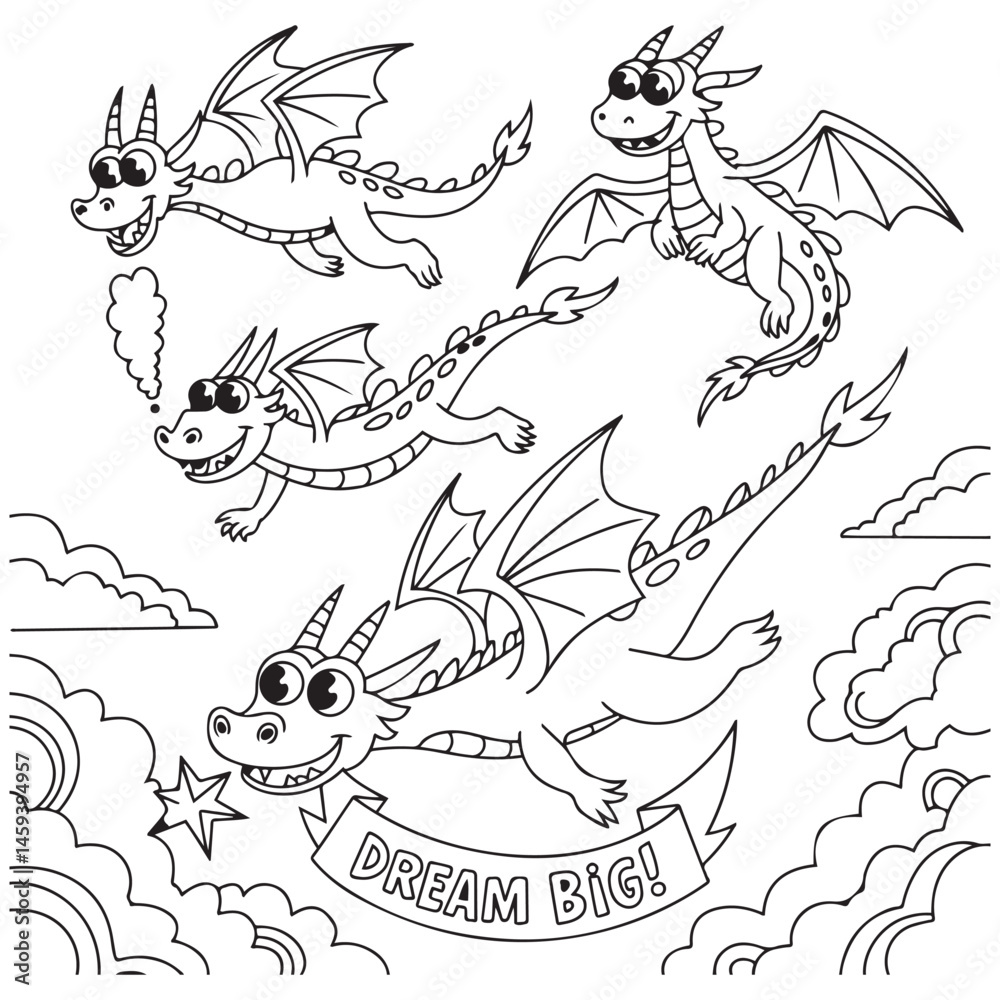 Fototapeta premium Fun Dragon Coloring Pages for Kids Spark Vector Imagination and Creativity. with white background