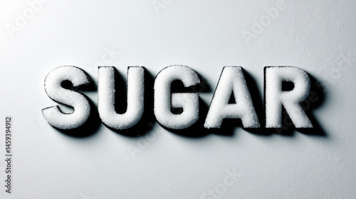 Obraz na płótnie 3D text 'sugar' sprinkled with sugar crystals on a white surface w salonie