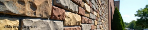 Close-up of stone facade being installed on commercial building in Stone Mountain, Georgia, facade, installation