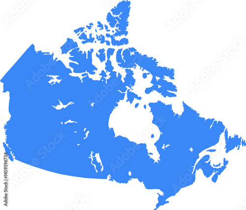 Blue solid silhouette map of Canada