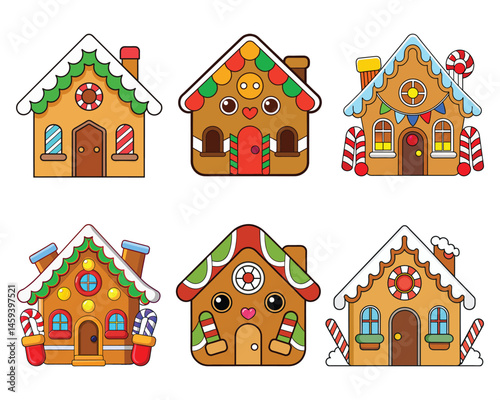 Set of Cute Gingerbread Houses – Cartoon Christmas Cookie Vector Collection
