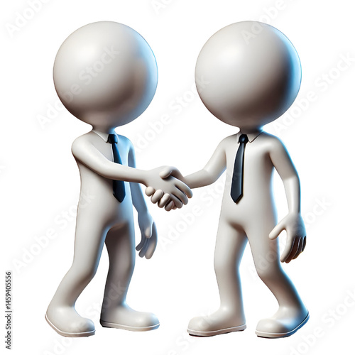 two 3d humans give their hand for handshake isolated on white background