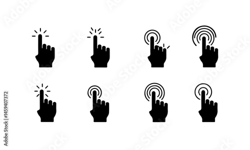 One Touch Reverse Assistance Icons. hand icons with pointing fingers, some with radiating lines or concentric circles, representing touch or interaction.
