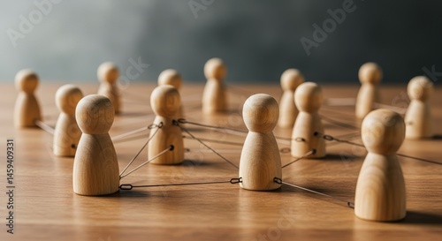 Wallpaper Mural Global Network Connection - Wooden figures interconnected, symbolizing global networking, collaboration, and teamwork Torontodigital.ca