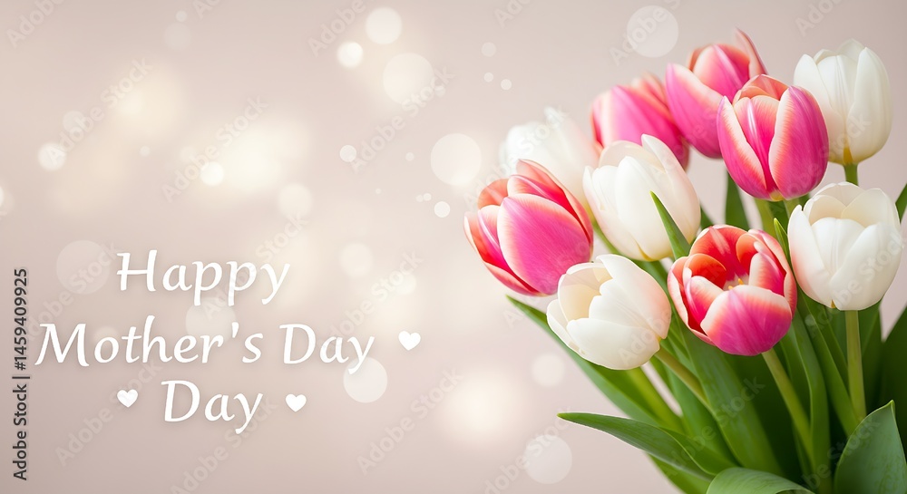 Soft Glow Mother's Day Banner with Pink Tulips and Light Effects