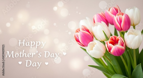 Soft Glow Mother's Day Banner with Pink Tulips and Light Effects