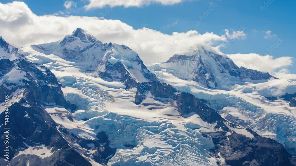 Snow capped mountain range under blue sky a natural landscape Snow capped mountain range under blue sky a natural landscape