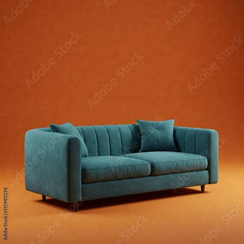 fancy green sofa on a orange background