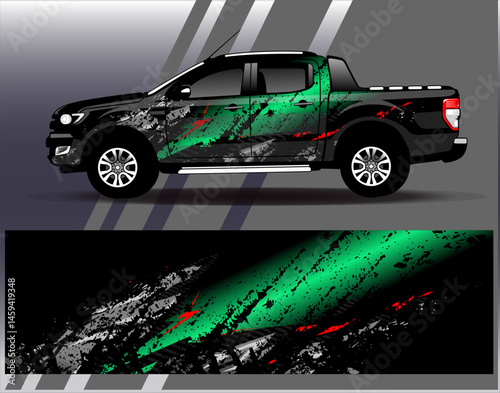 Car wrap design vector. Graphic abstract stripe racing background designs for vehicle, rally, race, adventure and car racing livery