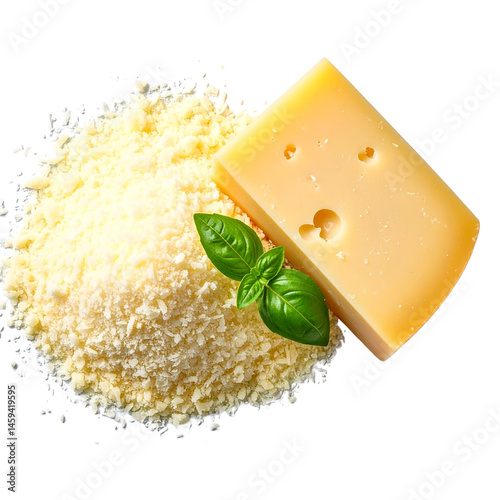  Grated Parmesan cheese powder with a piece of grated Parmesan cheese on a transparent background.png