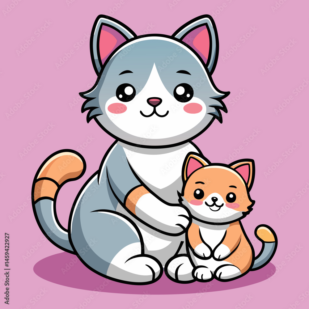 Fototapeta premium Download Cute Mother Cat Breastfeeding Kitten Cartoon Vector Icon Illustration Eps File For Design.