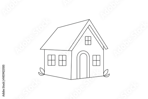 
House one line art drawing of scissors vector illustration design

