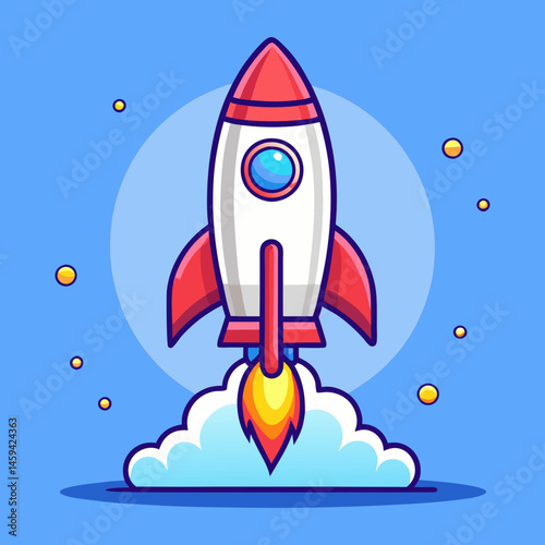 Download Rocket Launching Cartoon Vector Icon Illustration Eps File For Design.