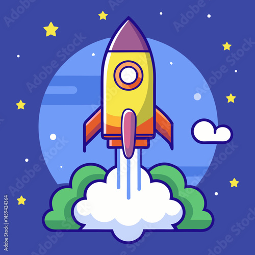Download Rocket Launching Cartoon Vector Icon Illustration Eps File For Design.