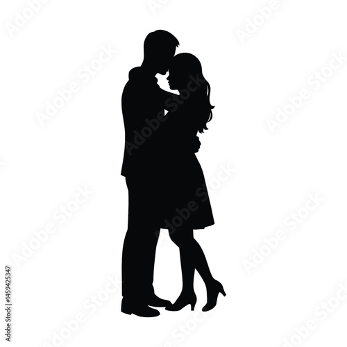 couple Embrace in Black. lovers day, love affection Silhouette. vector illustration 