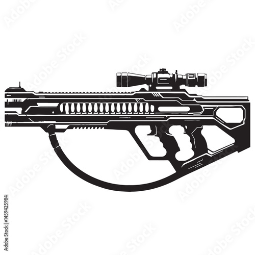 Innovative Plasma Gun silhouette, defined by sleek lines – Plasma Gun illustration – Minimalist Plasma Gun vector – Weapon silhouette

