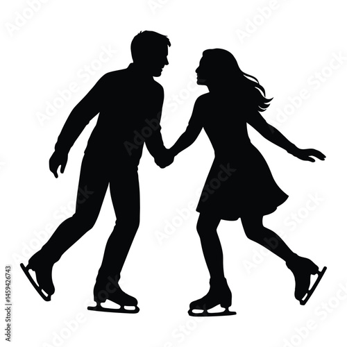 Ice Skating Partners in Silhouette. lovers day, love affection Silhouette. vector illustration 