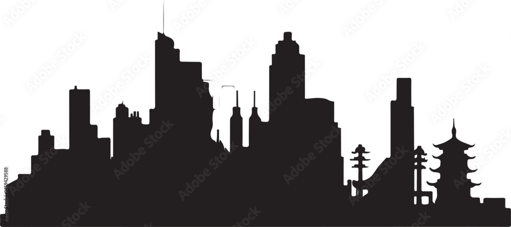 Obraz premium Seoul City Skyline SilhouetteTraditional Seoul Temple VectorN Seoul Tower Minimalist ArtSeoul at Night CityscapeKorean Architecture Silhouette Design