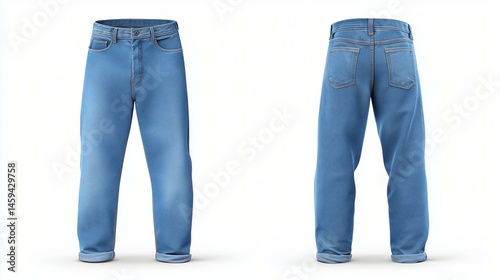 Blank light blue jeans for your design mockup isolated on white background