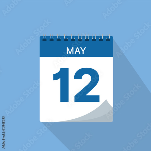 Day calendar icon with date 12 May vector illustration. Business schedule date, event calendar reminder, meeting appointment date, agenda plan sign, page calendar planner, calendar deadline template.