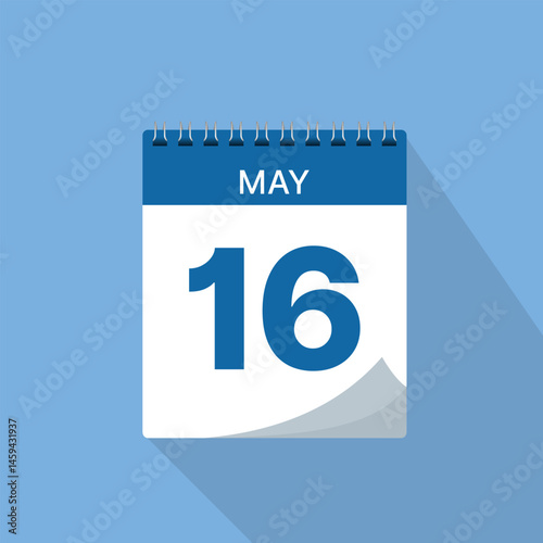 Day calendar icon with date 16 May vector illustration. Business schedule date, event calendar reminder, meeting appointment date, agenda plan sign, page calendar planner, calendar deadline template.