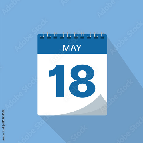 Day calendar icon with date 18 May vector illustration. Business schedule date, event calendar reminder, meeting appointment date, agenda plan sign, page calendar planner, calendar deadline template.