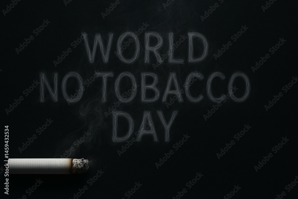 World No Tobacco Day Concept with Cigarette Ash on Black Background