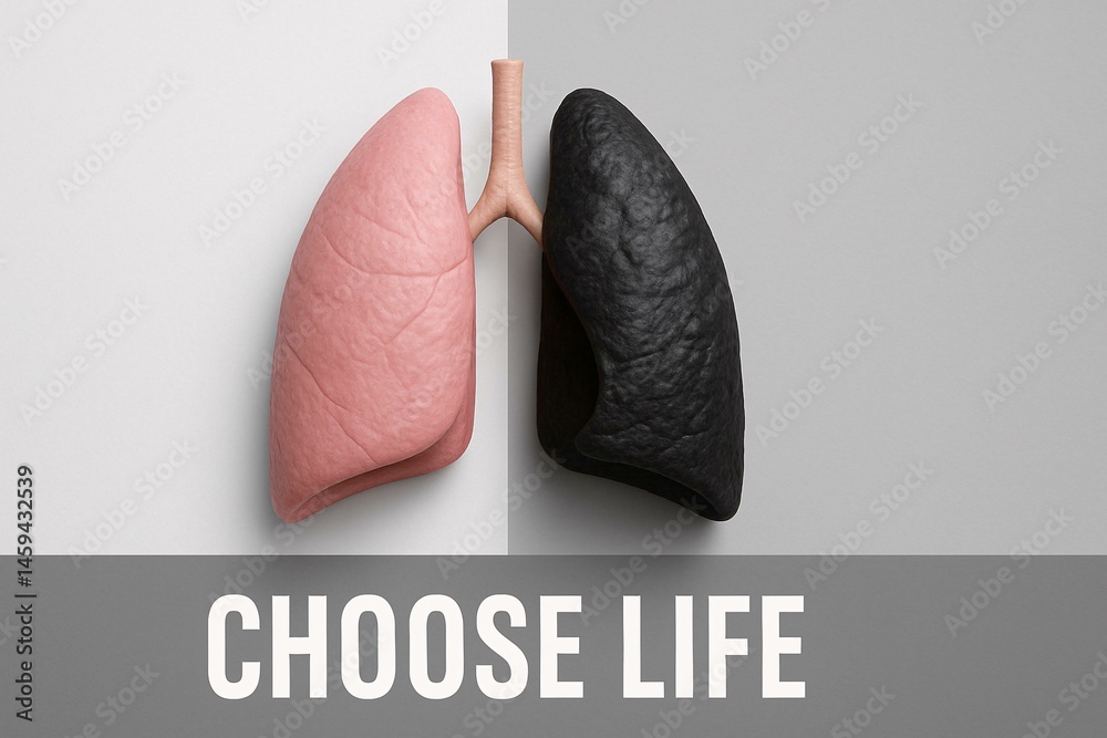 World No Tobacco Day Concept: Healthy vs. Smokers' Lungs - Choose Life Message