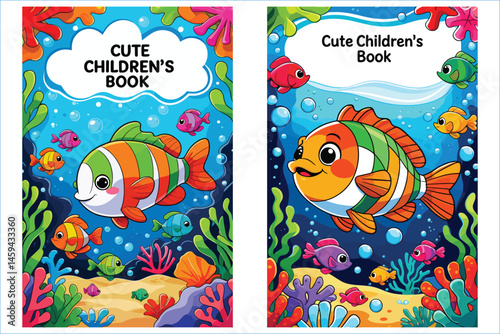 Cartoon Underwater Scenes Featuring Colorful Fish And Coral Reefs
