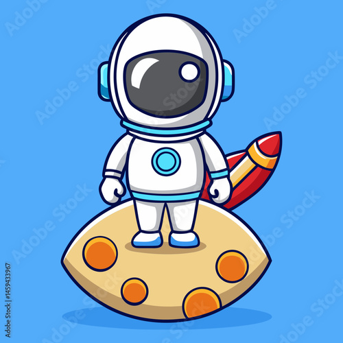 Download Cute Astronaut Peace On Moon With Rocket Cartoon Vector Eps File For Design.