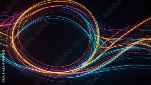Dynamic Light Trails in Vibrant Blue, Orange, and Pink on Dark Background