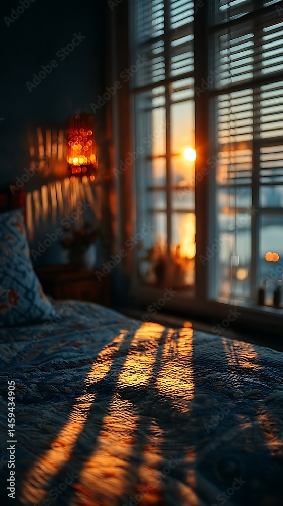 Obraz premium Sunset Shadows on Cozy Bedroom