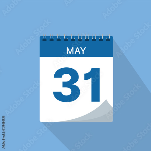 Day calendar icon with date 31 May vector illustration. Business schedule date, event calendar reminder, meeting appointment date, agenda plan sign, page calendar planner, calendar deadline template.