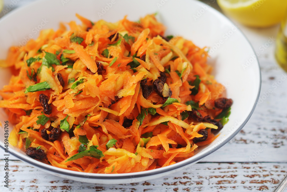 A bowl with traditional Polish carrot salad