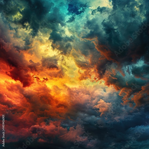 Dramatic sky transformation showcasing vibrant clouds illuminated by sunset colors over an expansive horizon
