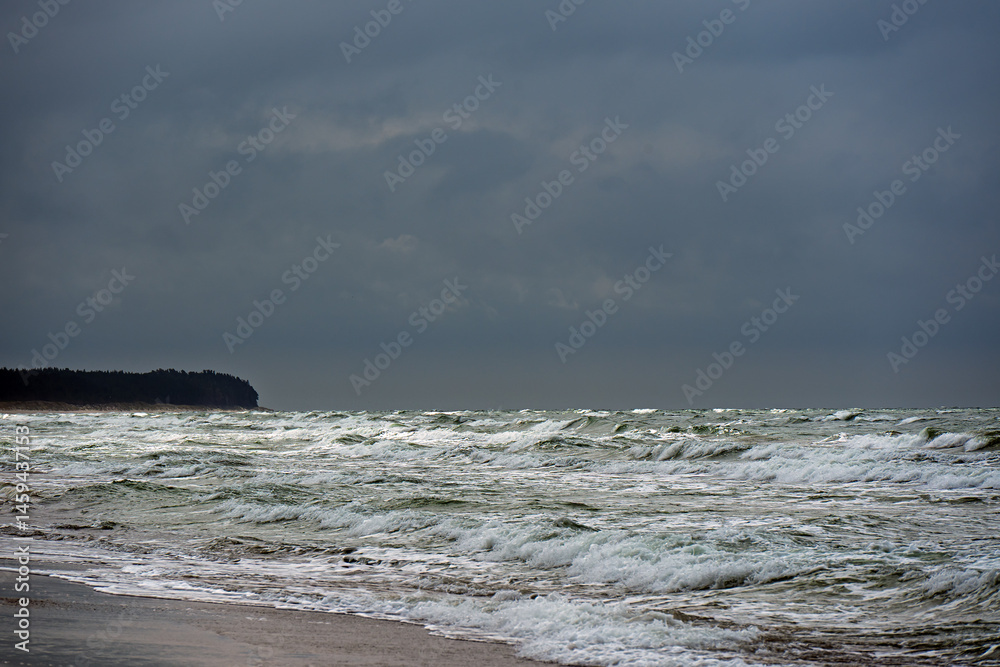 Fototapeta premium Restless Baltic sea in cold spring day.