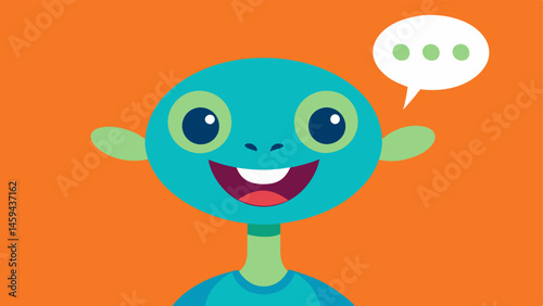 Silly Alien Creature Create a vector illustration of a quirky alien with big eyes and a wide smile tilting its head in a mocking fashion. Use vibrant colors and bubbly shapes. Add