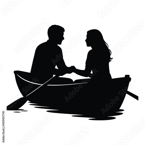 Rowboat Silhouette of a Couple. lovers day, love affection Silhouette.
