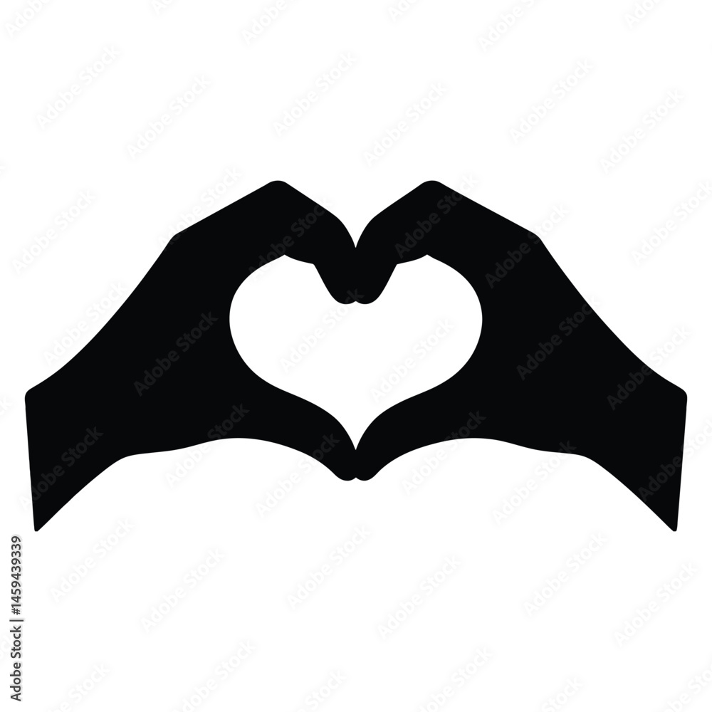 Obraz premium Symmetrical Heart in Hand Silhouettes .lovers day Silhouette. vector illustration 